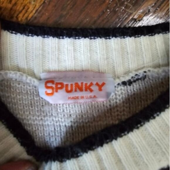 Vintage 80s Spunky Artsy Flower Plaid Cream Gray Sweater - Picture 5 of 12